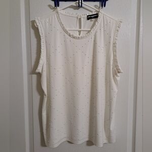 Karl Lagerfeld Sleeveless White Blouse Raised Dots And Ruffles Size Large